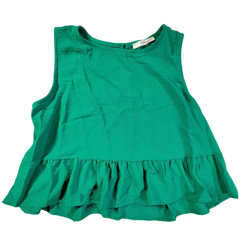 Caramela Green Sleeveless Womens Ruffle Hem Top Medium 100% Polyester USA